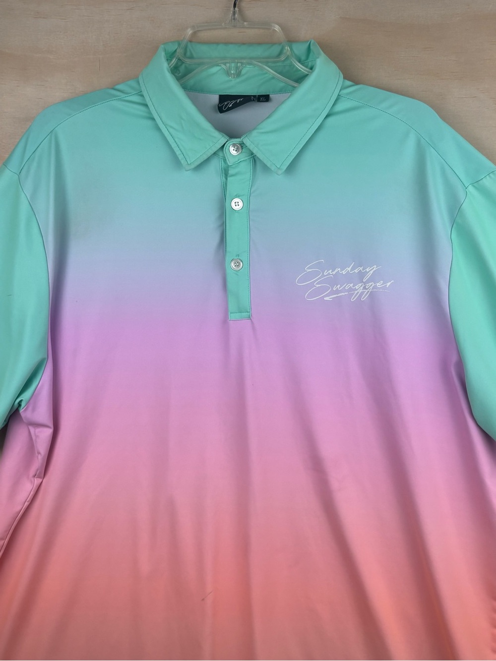 Sunday Swagger Men's Polo Golf Shirt Sz XL Sunset Gradient Teal Pink